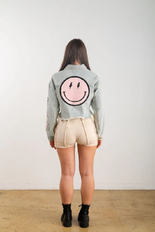 Timeless Women's Apparel Smiley Crop Denim Jacket