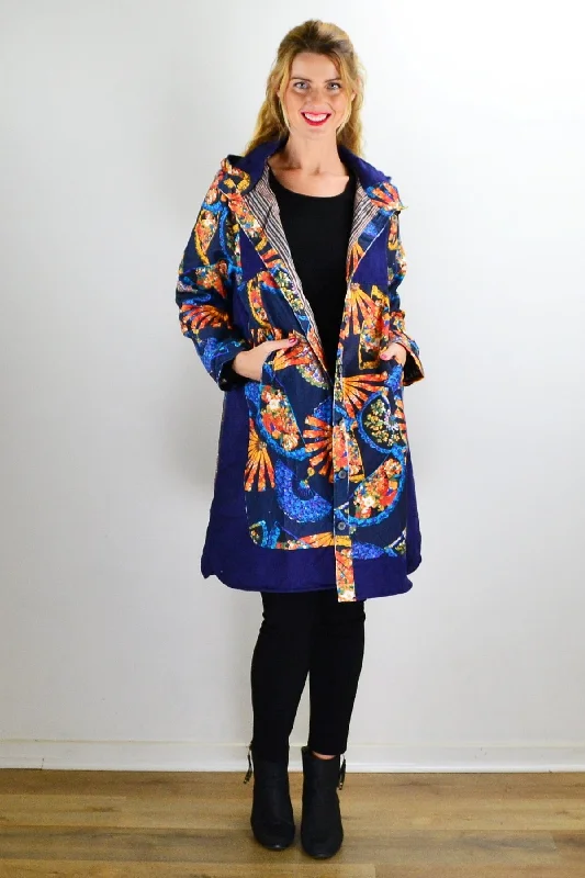 Trendy And Timeless Styles Now At Exclusive Discounts Abstract Print Blue Orange Corduroy Jacket