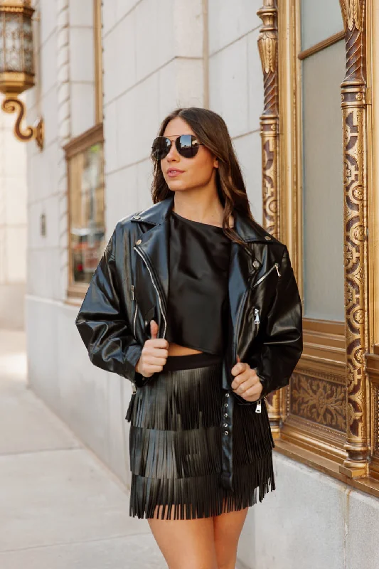 Stylish Fashion Clearance – Last Chance To Save DYLAN CROPPED FAUX LEATHER MOTO JACKET IN BLACK