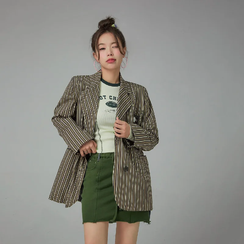 Women's Casual Wear Outfit Boss Girl Striped Suit Jacket