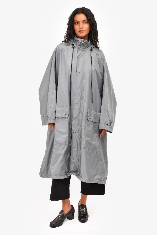 Women's Work Outfit For The Office Balenciaga Grey Nylon Logo Oversized 'Opera' Rain Jacket Size 34