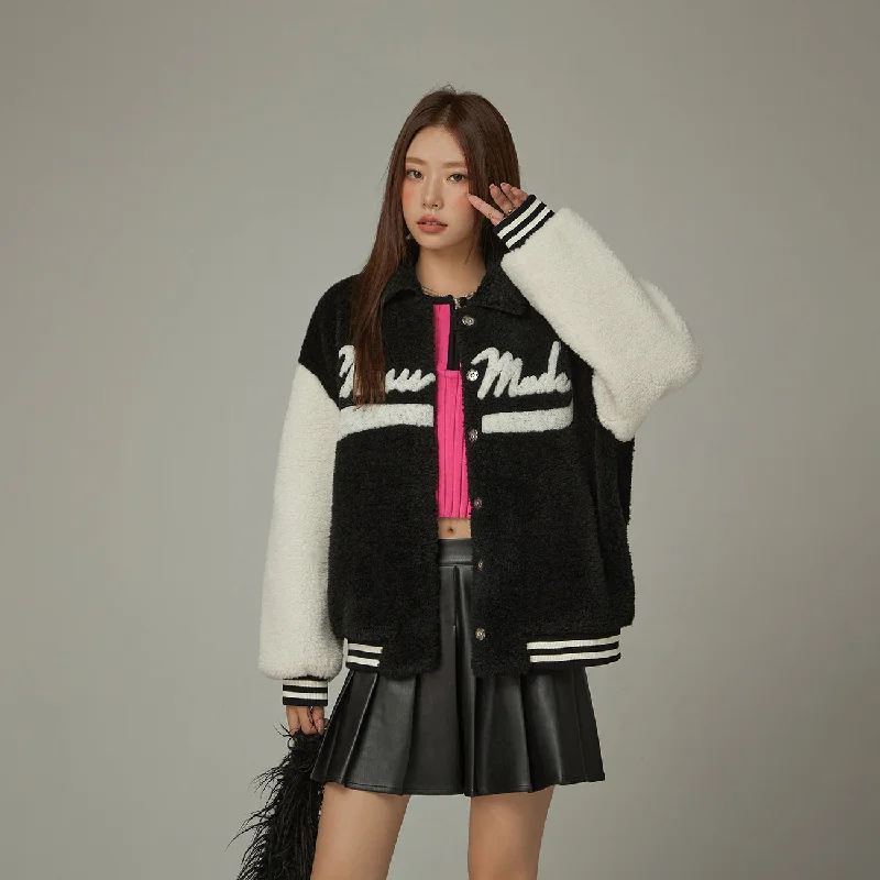 Women's Seasonal Garments Color Combination Fleece Varsity Jacket