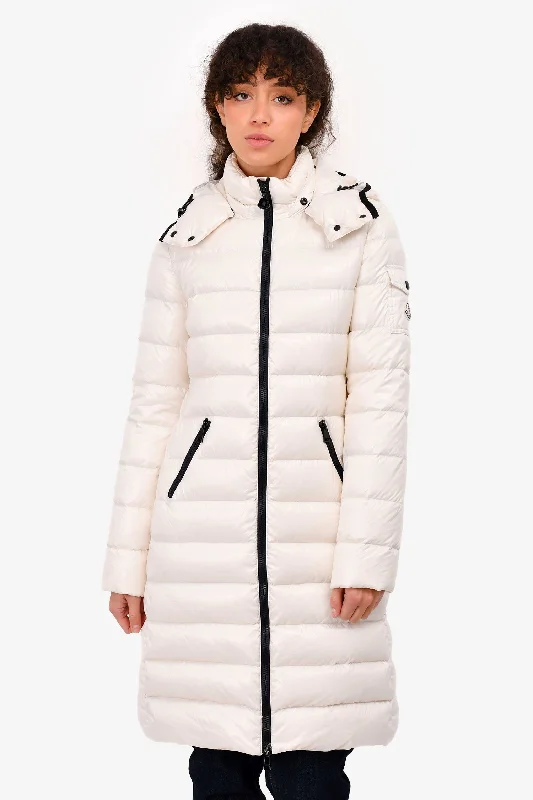 Women's Evening Wear Outfit Moncler Ivory Down Mid Length 'Moka Giubbotto' Jacket Size 0