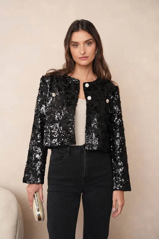 Charming Women's Holiday Apparel Sequin Tweed Jacket