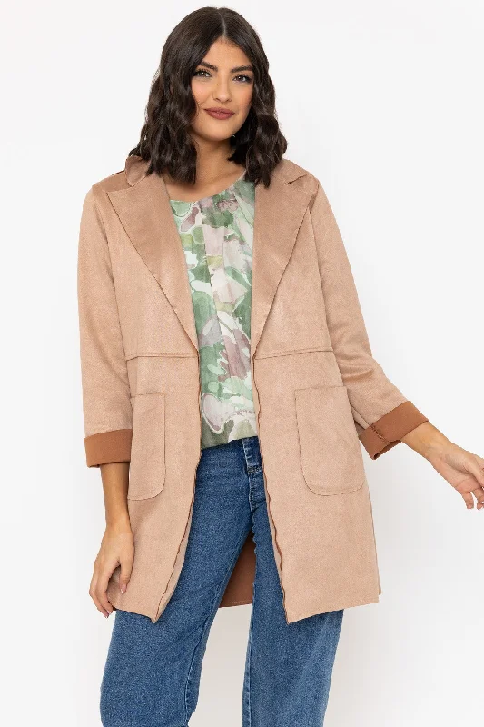 Limited-Time Offers On Elegant And Casual Styles Beige 3/4 Length Sleeve Suede Jacket