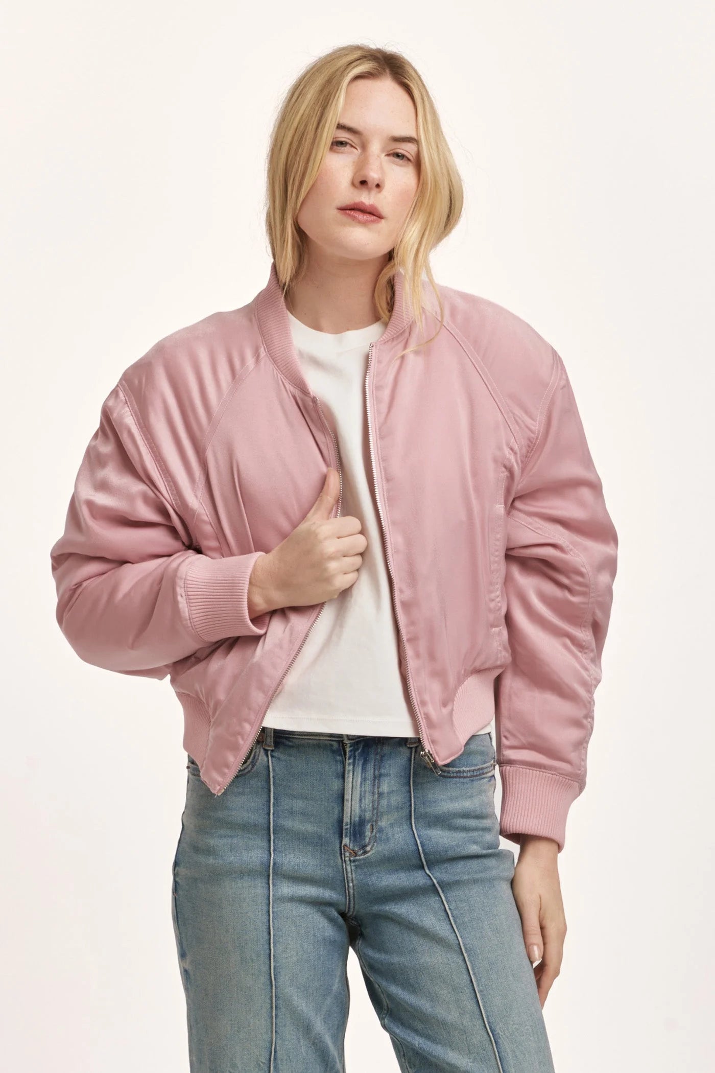 Women's Elegant Apparel Samaria Satin Bomber Jacket