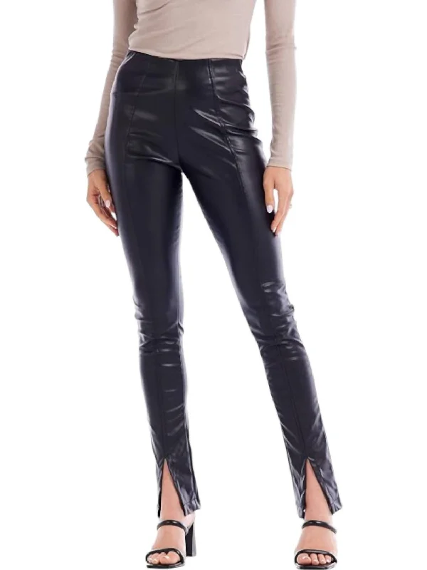 Women's Comfortable Lounge Outfit Ander Slit Faux Leather Leggings In Black