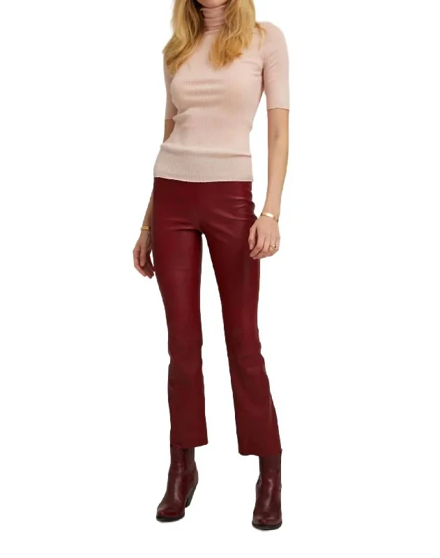 Women's Clothes For Outdoor Events Ankle Flare Leather Leggings In Cherry