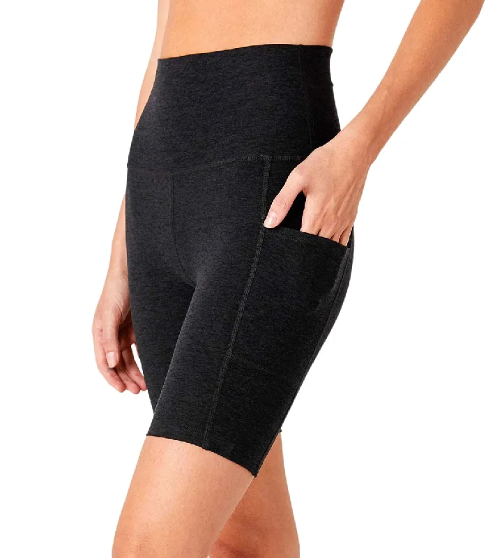 Chic Women's Attire Beyond Yoga Spacedye Team Pockets High Waisted Biker Shorts Darkest Night