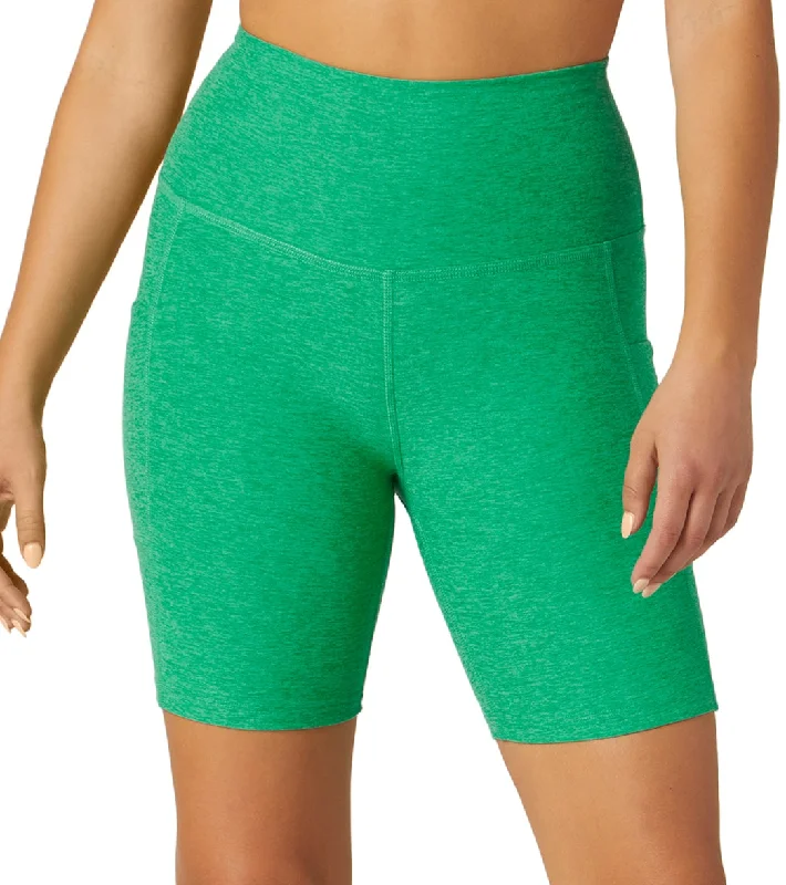 Women's Luxury Garments Beyond Yoga Spacedye Team Pockets High Waisted Biker Shorts Green Grass Heather