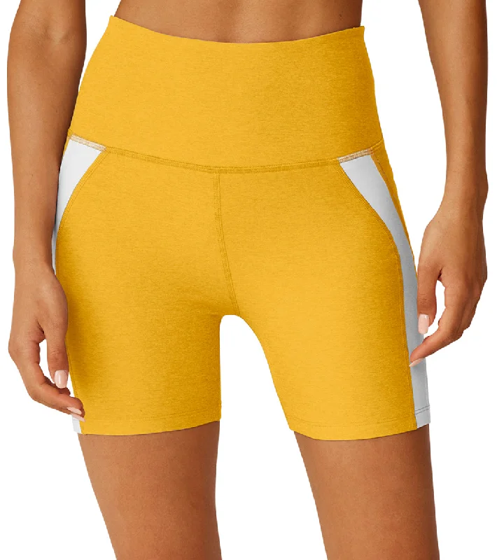 Women's Trendy Garments Beyond Yoga Spacedye Top Line Biker Short Sunflower Heather/Cloud White