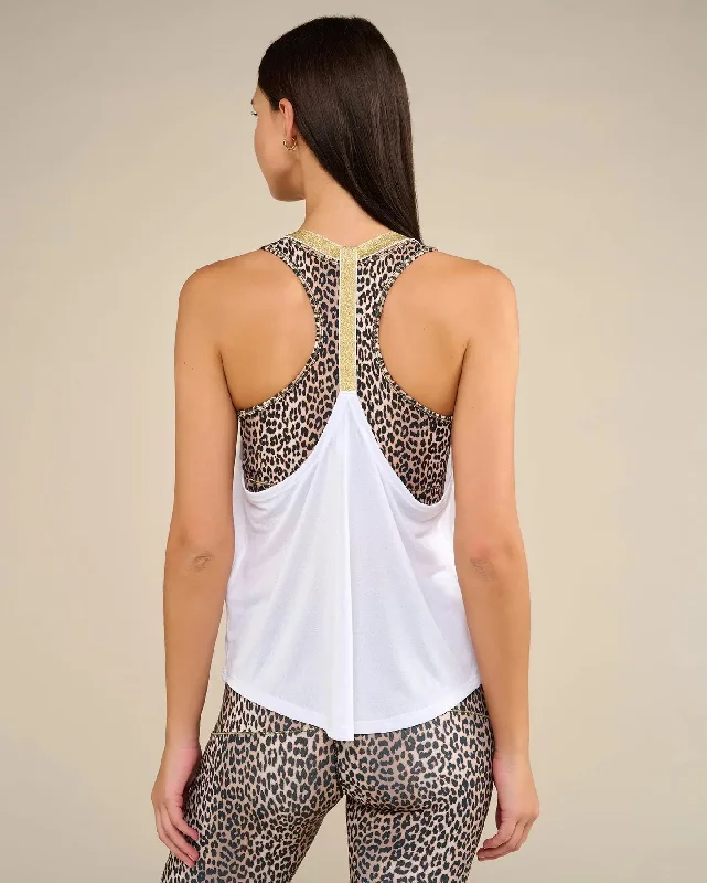 Women's Date Night Outfit LEOTEE white and gold yoga tank top