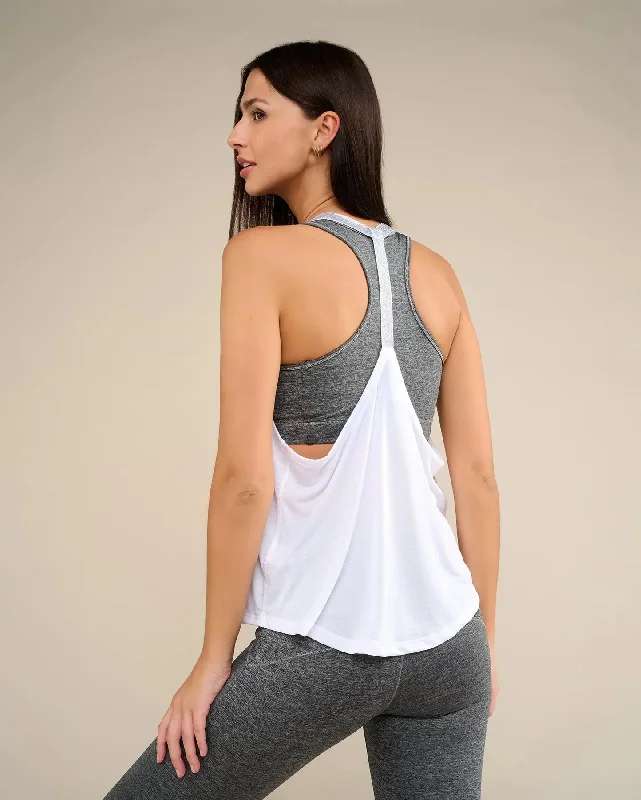 Fashionable Women's Outfit LEOTEE white and silver yoga tank top