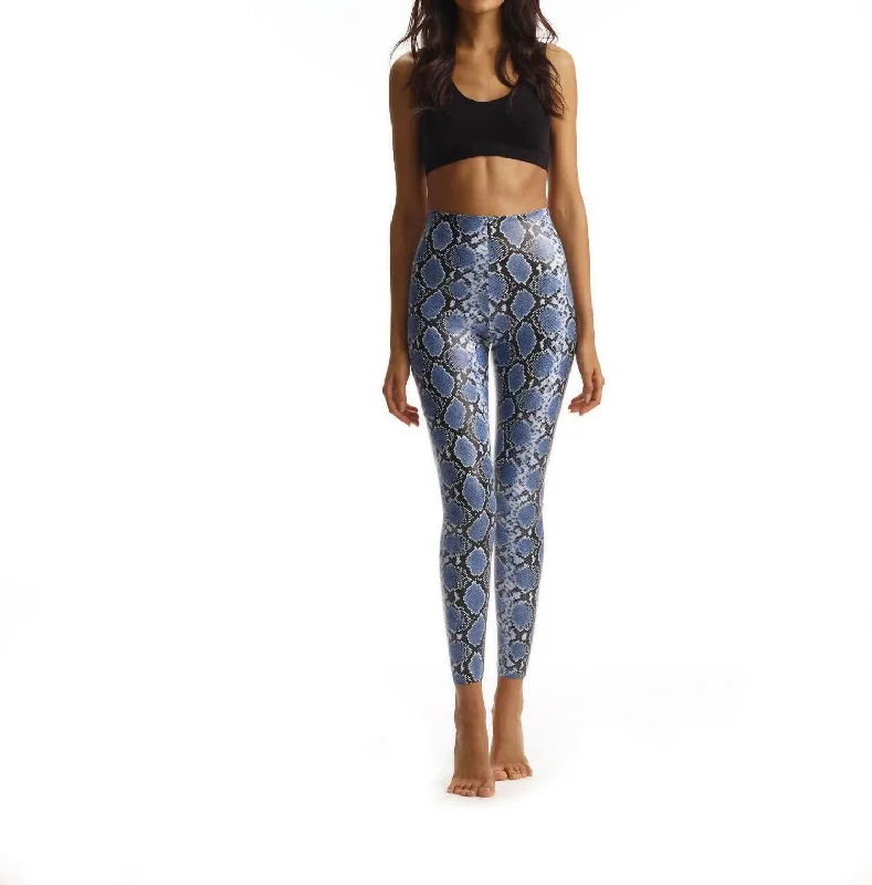 Women's Fashionable Clothing Sets Faux Leather Animal Print Legging In Blue Snake