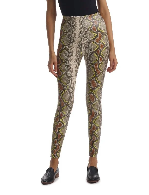 Women's Office Clothing Faux Leather Animal Print Legging In Neon Snake