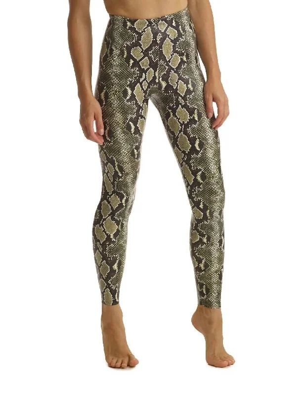 Women's Active Clothing Faux Leather Animal Print Legging In Olive Snake