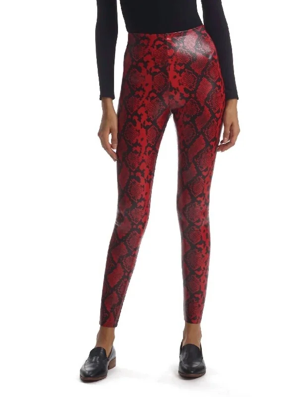 Women's Clothing For Outdoor Events Faux Leather Animal Print Legging In Red Snake