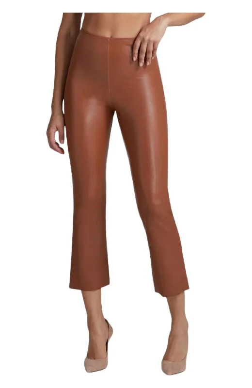 Women's Transitional Outfit Faux Leather Crop Flare Leg Legging In Cocoa