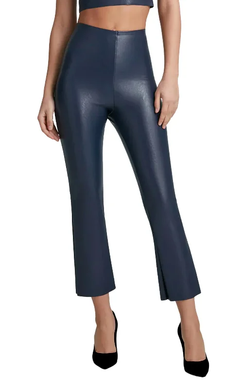 Women's Clothing Faux Leather Crop Flare Legging In Navy