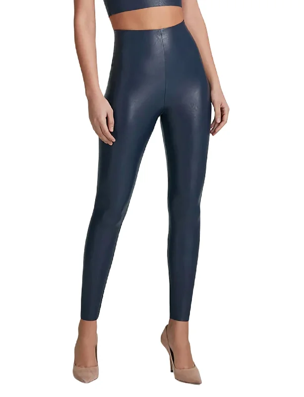 Fashionable Women's Clothing Faux Leather Legging In Navy