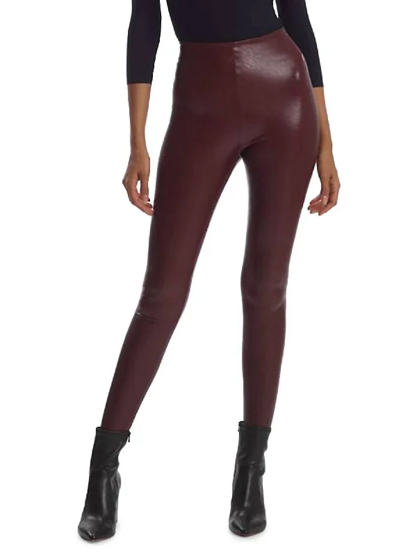 Women's Cozy Winter Attire Faux Leather Legging In Oxblood