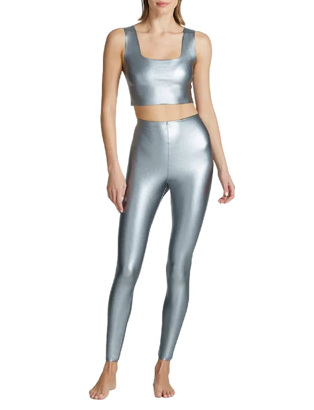 Women's Holiday Outfit Faux Leather Legging In Platinum