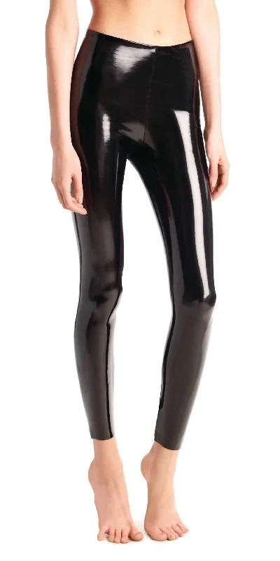 Stylish Women's Clothing Faux Patent Leather Legging In Black