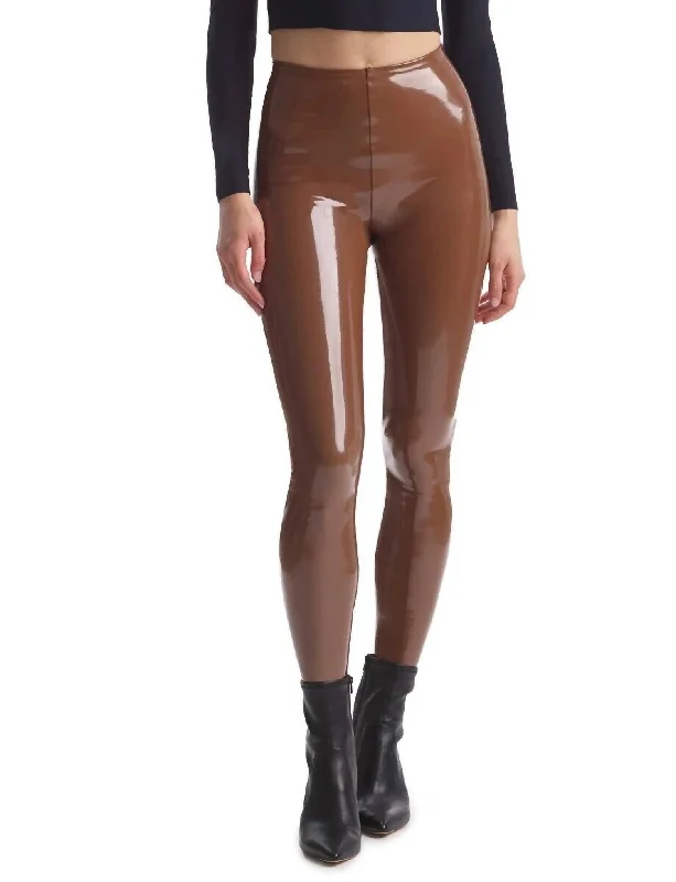 Women's Clothing Faux Patent Leather Legging In Cinnamon