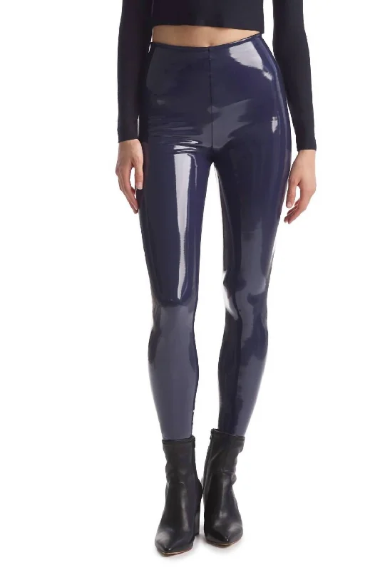 Sustainable Fashion Clothing For Women Faux Patent Leather Legging In Navy