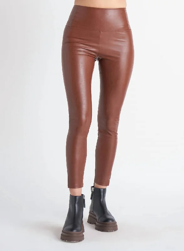 Women's Evening Wear Outfit High Waisted Faux Leather Leggings In Dark Camel