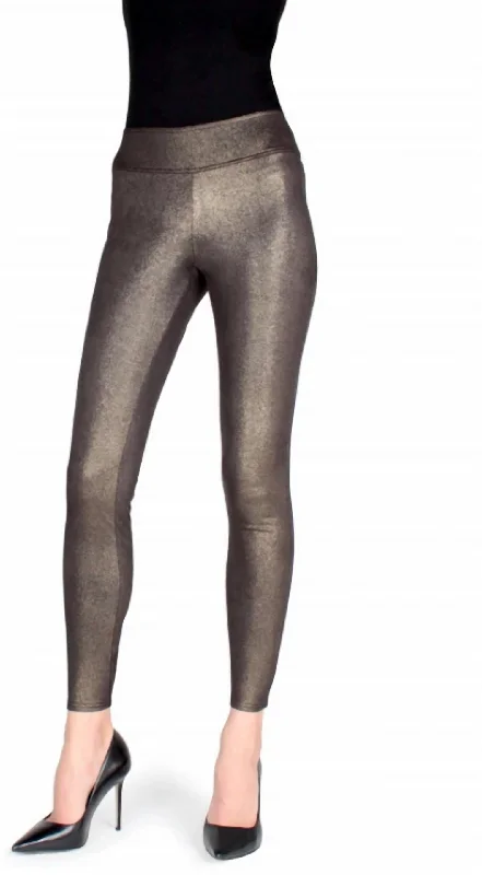 Women's Clothes For Special Occasions Metallic Sheen Shaping Legging In Black-Gold