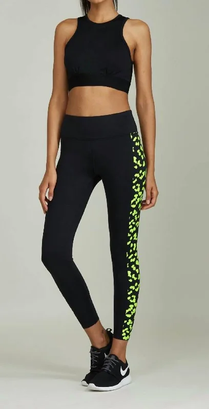 Women's High-Fashion Attire Neon Leopard Legging In Black