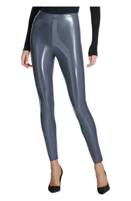 Women's High-Fashion Outfit Perfect Faux Patent Leather Legging In Slate