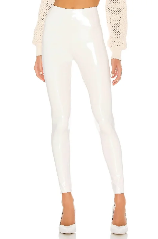 Women's Athletic Outfit Perfect Faux Patent Leather Legging In White