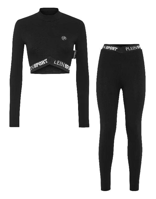 Affordable Women's Outfit Workout Set: Leggings + Long Sleeve Cropped Top