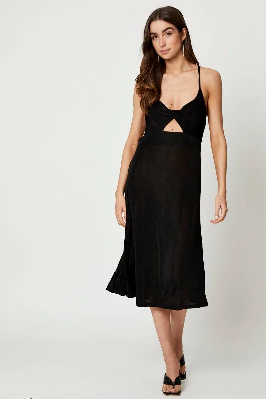 Casual Apparel For Women Black Cut Out Slip Dress