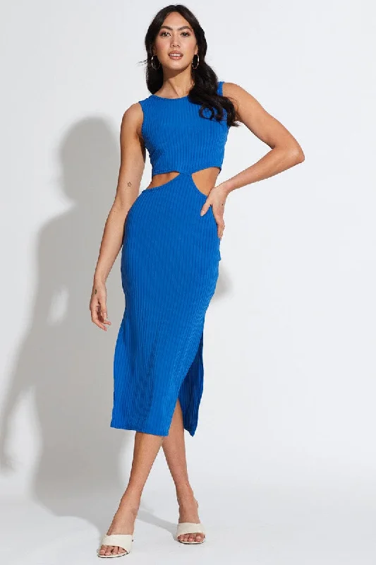 Casual Chic Clothing For Women Blue Midi Dress Knot Front