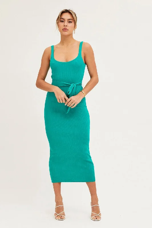 Women's Athletic Clothes Green Knit Dress Evening Bodycon