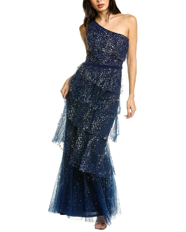 Women's Comfortable Lounge Outfit Marchesa Notte Tiered Gown