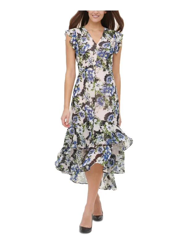 Women's Activewear Outfit Womens Floral Ruffled Midi Dress