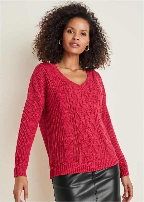 Women's Vacation Attire Cable Knit Sweater - Barberry