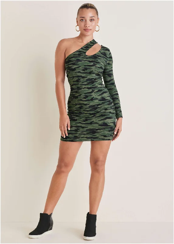 Women's Clothing Sets One-Shoulder Cutout Mini Dress - Rebel Camo