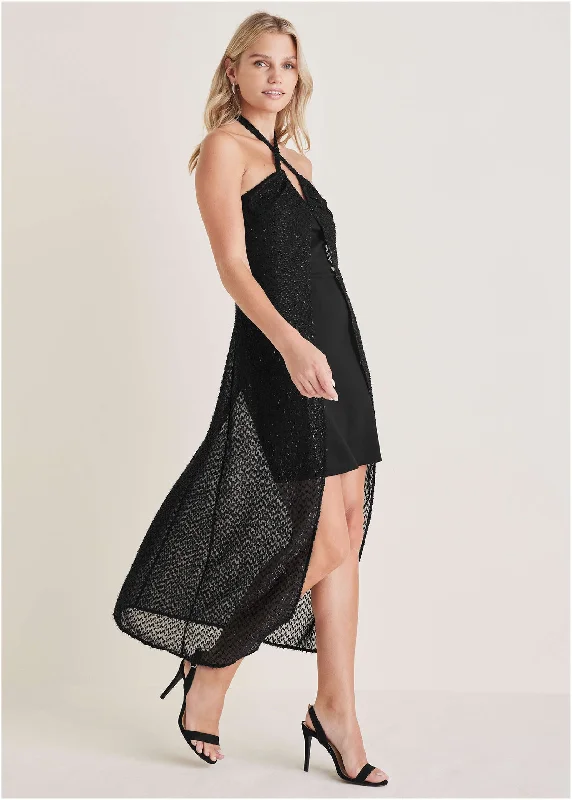 Women's Clothes And Apparel Sets Sheer High-Low Dress - Black