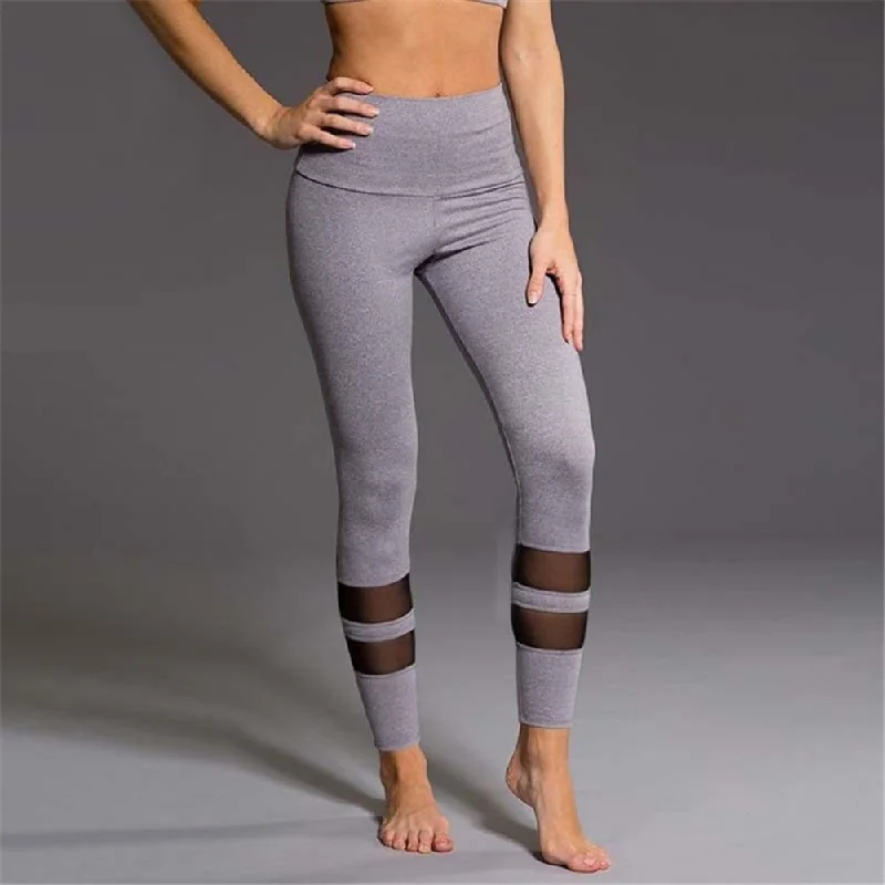 Women's Holiday Clothing 2018 Brand Mesh Leggings Yoga Women Pants Black Gray Low Waist Skinny Running Sport Leggings