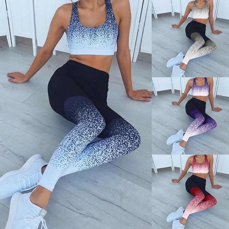 Women's Clothes For Outdoor Events LASPERAL Gradient Color Women Fitness Sports Bra+Pant Set High Elasticity Sport Leggings Yoga Set Gym Running Push Up Sportswear