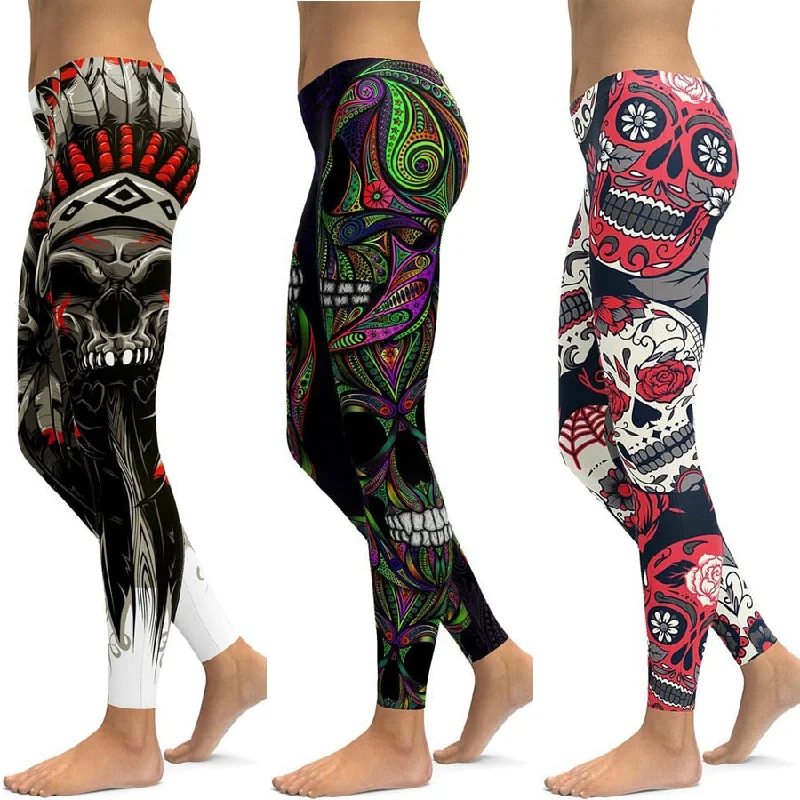 Women's Clothing For Everyday Wear LI-FI Skull Leggings Yoga Pants Women Sports Pants Fitness Running Sexy Push Up Gym Wear Elastic Slim Workout Leggings