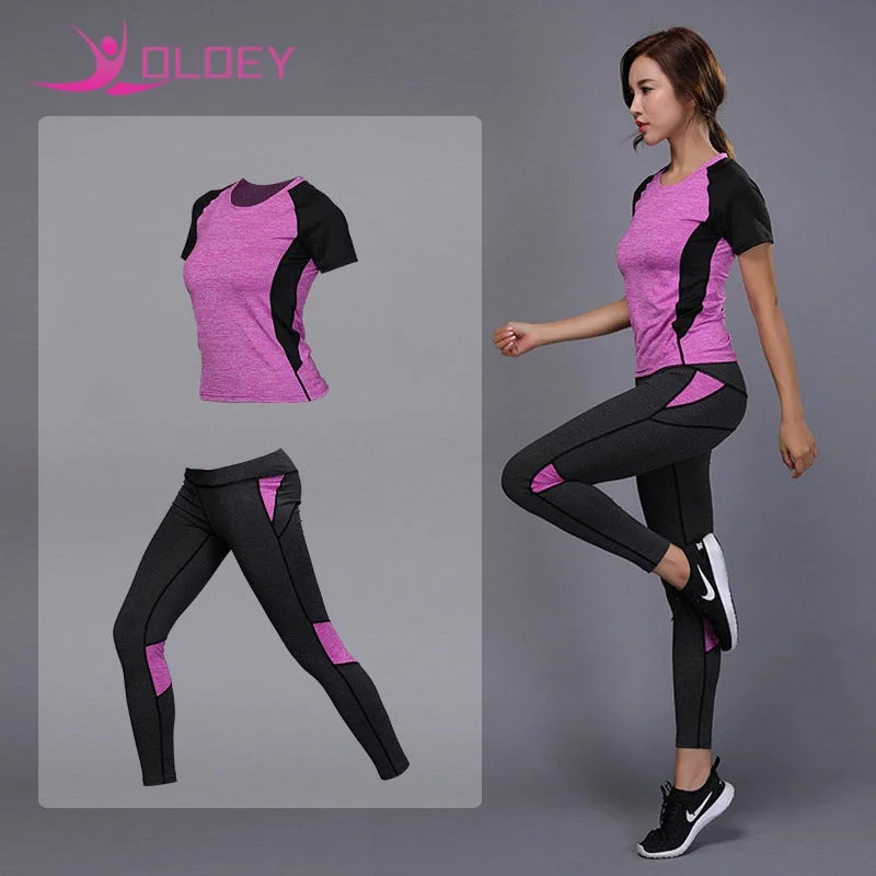 Women's Contemporary Apparel OLOEY Women's sportswear Yoga Set Fitness Gym Clothes Running Tennis Shirt+Pants Yoga Leggings Jogging Workout Sport Suit