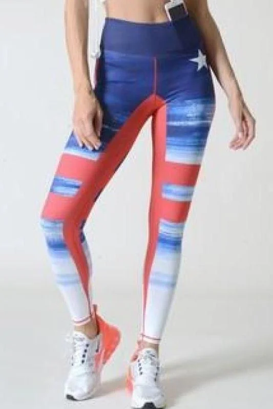 Women's Outerwear Apparel Red Blue and White Yoga Leggings