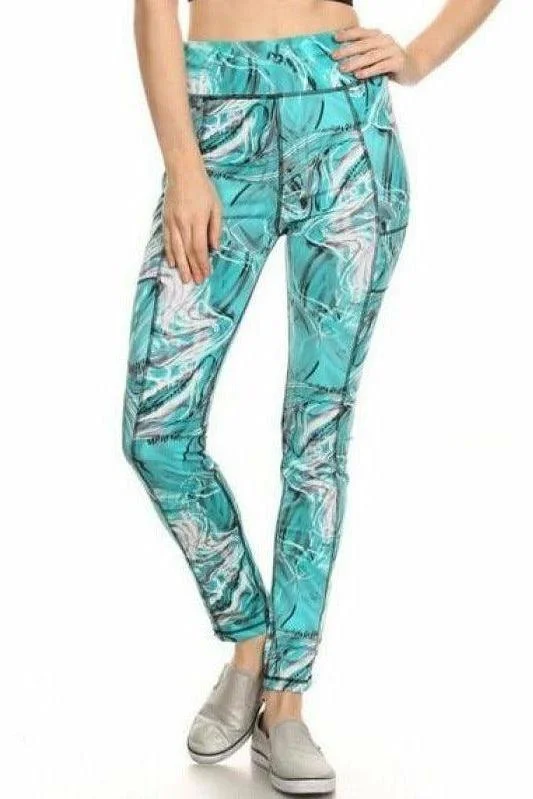 Women's Wardrobe Apparel Blue Water Flow Yoga Leggings