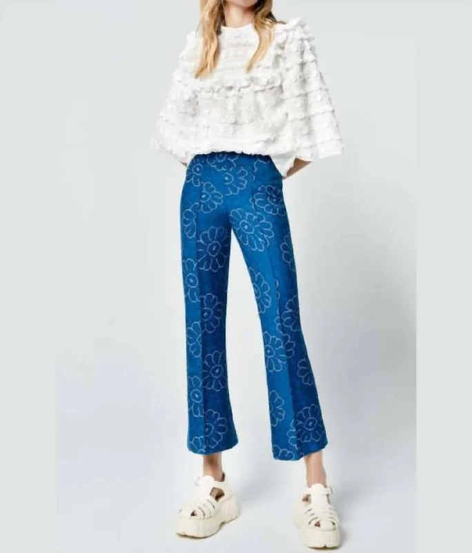 Women's Festive Attire Cropped Pintuck Pant In Indigo Floral